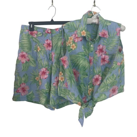 Ralph Lauren Vintage Womens Short and Top Set Size 14 Multicolor Floral
